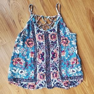 UO floral tank top w criss cross back  - small